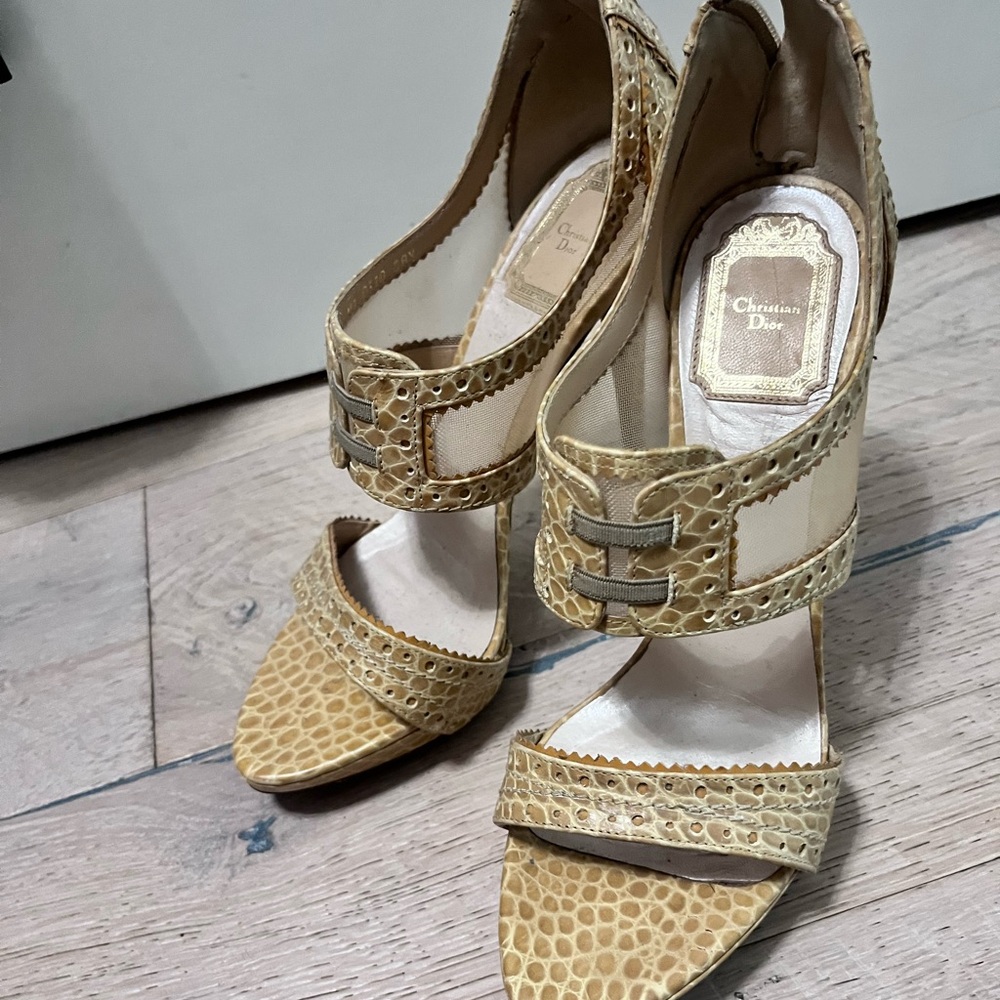 Tan snakeskin Christian Dior heels.